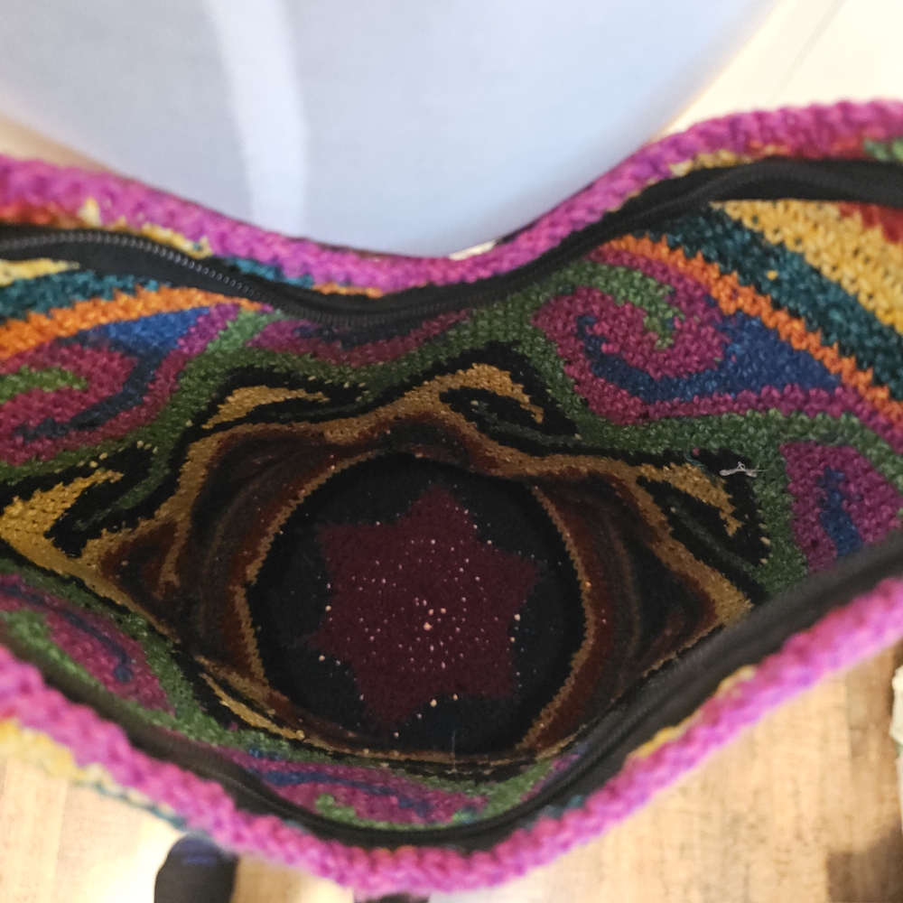 Artisan Bucket Bag Purse Multicolor Crochet Hobo Bag Boho Crossbody Festival - Picture 3 of 9